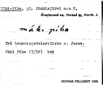 Bild på arkivkortet för arkivposten Mäki-Piha