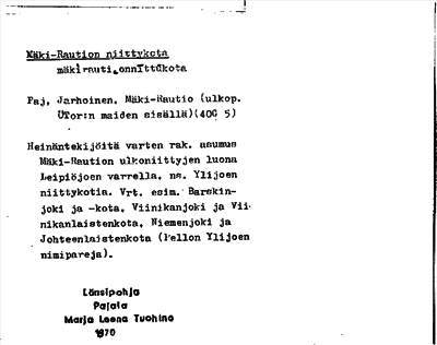 Bild på arkivkortet för arkivposten Mäki-Raution niittykota