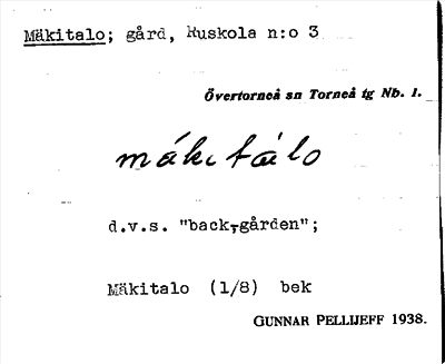 Bild på arkivkortet för arkivposten Mäkitalo