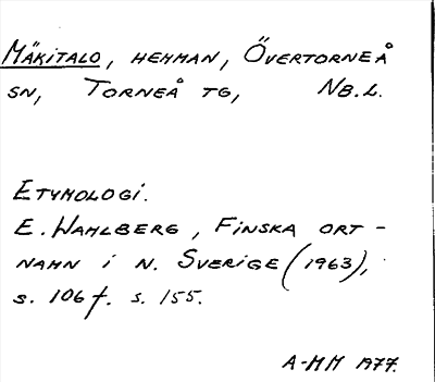 Bild på arkivkortet för arkivposten Mäkitalo