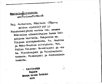 Bild på arkivkortet för arkivposten Mäkitalon niittykota