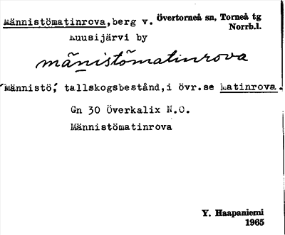 Bild på arkivkortet för arkivposten Männistömatinrova