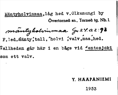 Bild på arkivkortet för arkivposten Mäntyholvinmaa