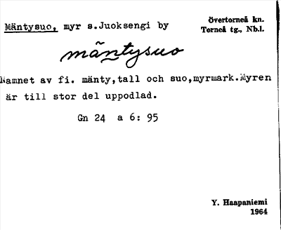 Bild på arkivkortet för arkivposten Mäntysuo