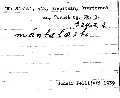 Bild på arkivkortet för arkivposten Mäntälahti