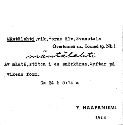 Bild på arkivkortet för arkivposten Mäntälahti