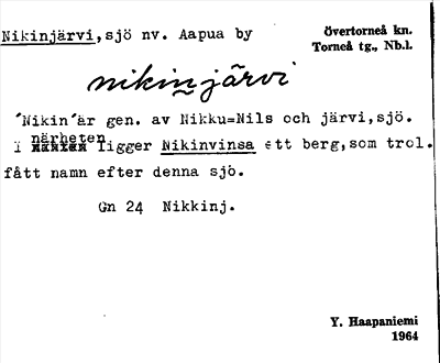 Bild på arkivkortet för arkivposten Nikinjärvi