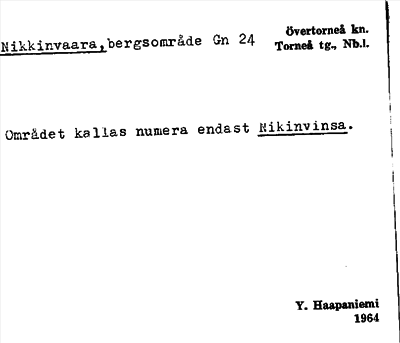 Bild på arkivkortet för arkivposten Nikkinvaara