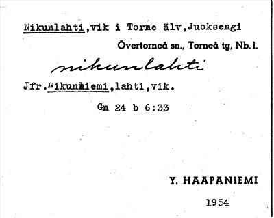 Bild på arkivkortet för arkivposten Nikunlahti
