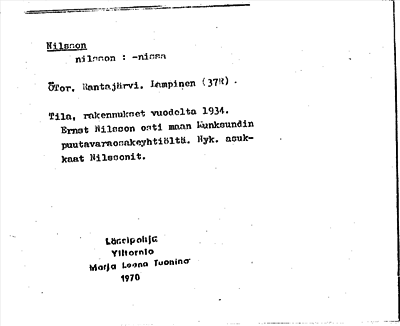 Bild på arkivkortet för arkivposten Nilsson