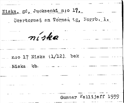 Bild på arkivkortet för arkivposten Niska