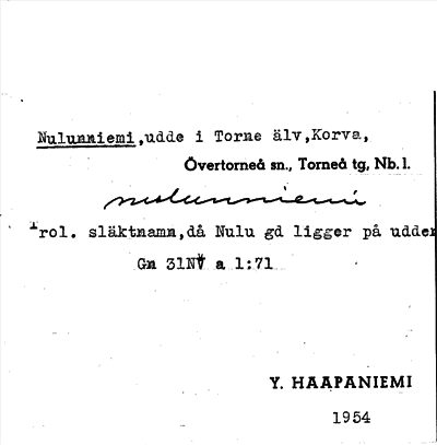 Bild på arkivkortet för arkivposten Nulunniemi