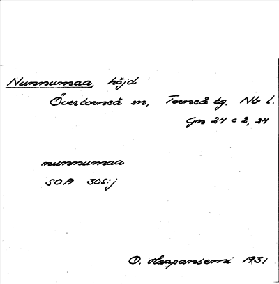 Bild på arkivkortet för arkivposten Nunnumaa