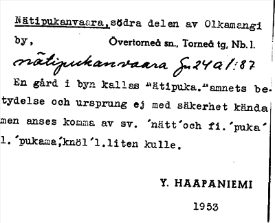 Bild på arkivkortet för arkivposten Nätipukanvaara