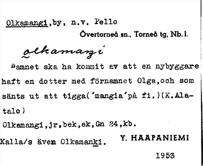 Bild på arkivkortet för arkivposten Olkamangi