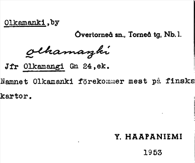 Bild på arkivkortet för arkivposten Olkamanki