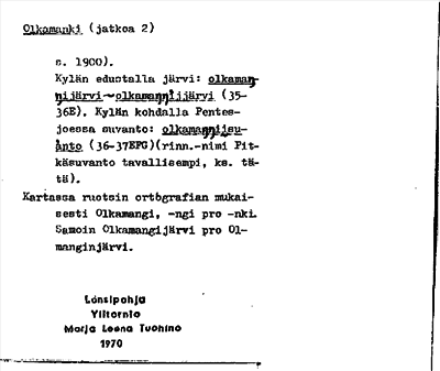 Bild på arkivkortet för arkivposten Olkamanki