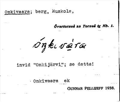 Bild på arkivkortet för arkivposten Onkivaara