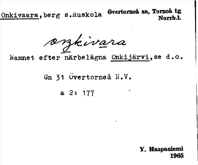 Bild på arkivkortet för arkivposten Onkivaara