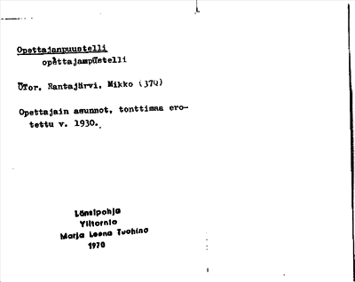 Bild på arkivkortet för arkivposten Opettajanpuustelli