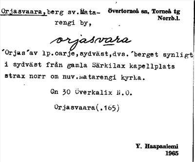 Bild på arkivkortet för arkivposten Orjasvaara