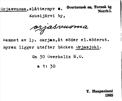 Bild på arkivkortet för arkivposten Orjasvuoma