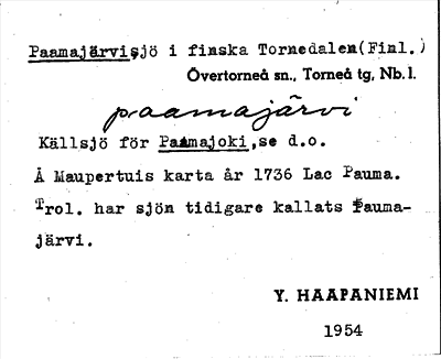 Bild på arkivkortet för arkivposten Paamajärvi