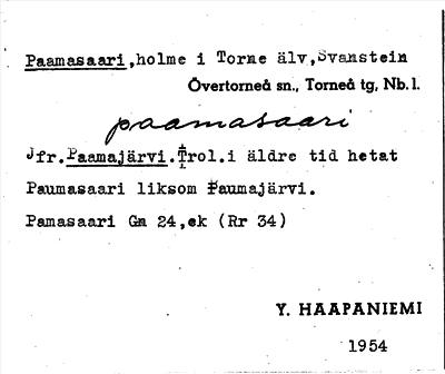 Bild på arkivkortet för arkivposten Paamasaari