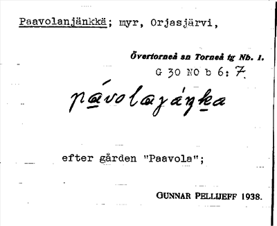 Bild på arkivkortet för arkivposten Paavolanjänkkä