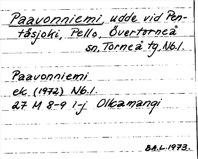 Bild på arkivkortet för arkivposten Paavonniemi