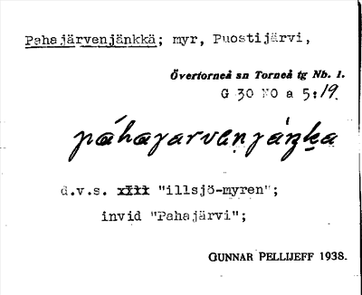 Bild på arkivkortet för arkivposten Pahajärvenjänkkä