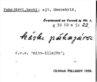 Bild på arkivkortet för arkivposten Pahajärvi, keski