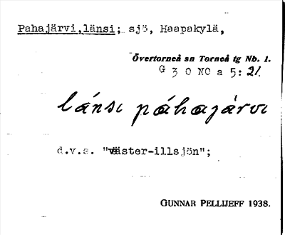 Bild på arkivkortet för arkivposten Pahajärvi, länsi