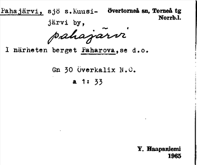 Bild på arkivkortet för arkivposten Pahajärvi