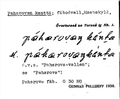 Bild på arkivkortet för arkivposten Paharovan kenttä