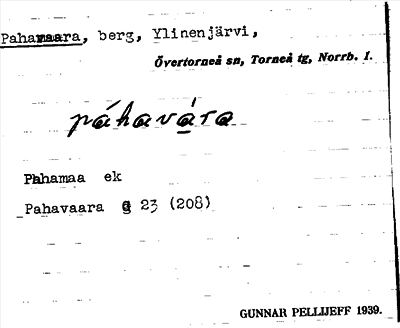 Bild på arkivkortet för arkivposten Pahavaara