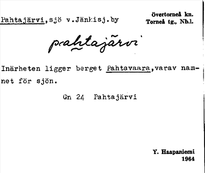 Bild på arkivkortet för arkivposten Pahtajärvi