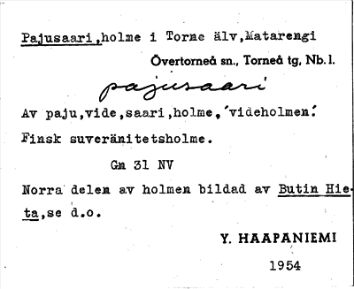 Bild på arkivkortet för arkivposten Pajusaari