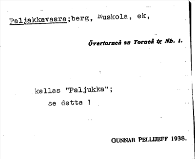 Bild på arkivkortet för arkivposten Paljakkavaara