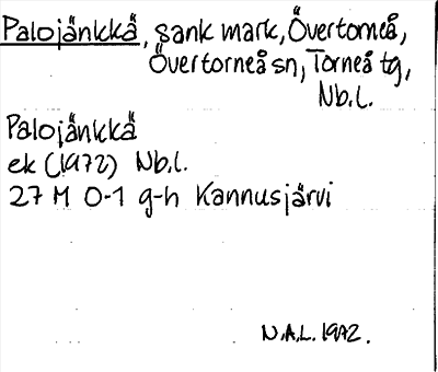 Bild på arkivkortet för arkivposten Palojänkkä