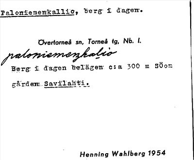 Bild på arkivkortet för arkivposten Paloniemenkallio