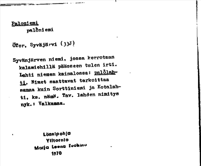 Bild på arkivkortet för arkivposten Paloniemi