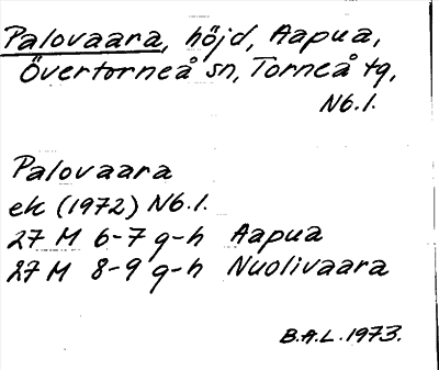 Bild på arkivkortet för arkivposten Palovaara