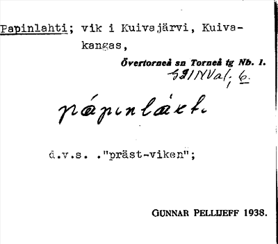Bild på arkivkortet för arkivposten Papinlahti