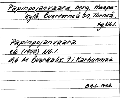 Bild på arkivkortet för arkivposten Papinpojanvaara