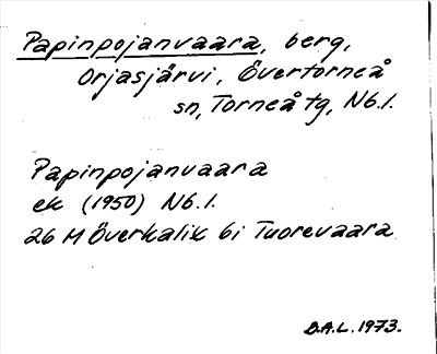 Bild på arkivkortet för arkivposten Papinpojanvaara