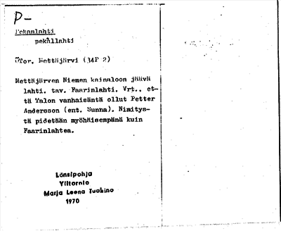 Bild på arkivkortet för arkivposten Pekanlahti