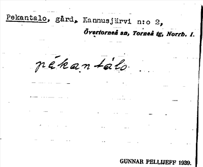 Bild på arkivkortet för arkivposten Pekantalo
