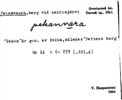 Bild på arkivkortet för arkivposten Pekanvaara