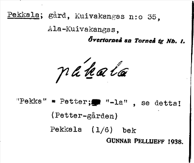 Bild på arkivkortet för arkivposten Pekkala